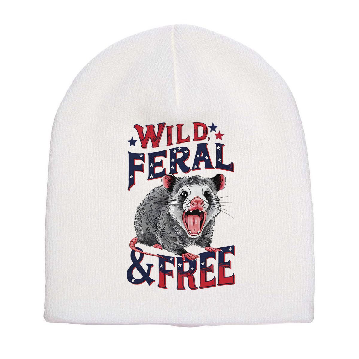 Funny Unhinged Opossum Wild Feral & Free Possum 4th Of July Short Acrylic Beanie