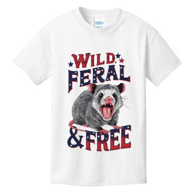 Funny Unhinged Opossum Wild Feral & Free Possum 4th Of July Kids T-Shirt