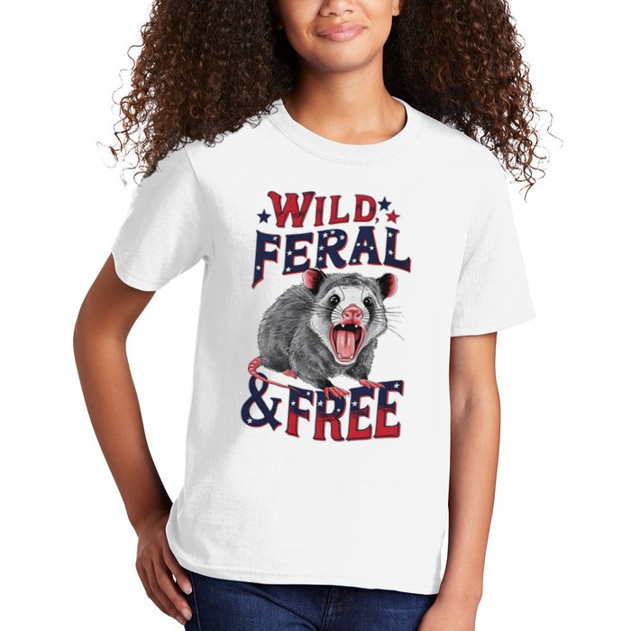Funny Unhinged Opossum Wild Feral & Free Possum 4th Of July Kids T-Shirt