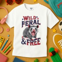 Funny Unhinged Opossum Wild Feral & Free Possum 4th Of July Kids T-Shirt