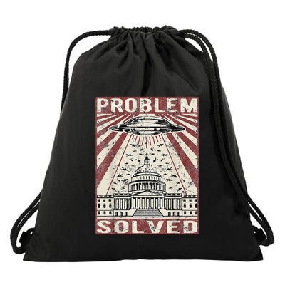 Funny UFO Problem Solved Political Humor Sarcastic Drawstring Bag