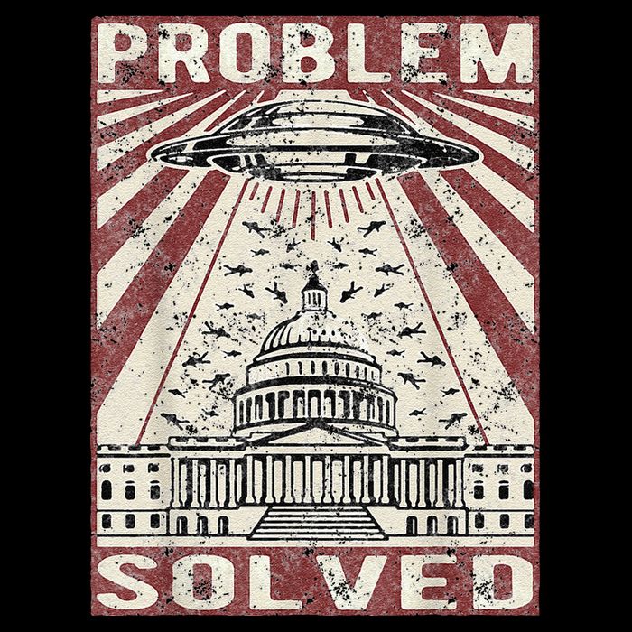 Funny UFO Problem Solved Political Humor Sarcastic Flatbill Hat