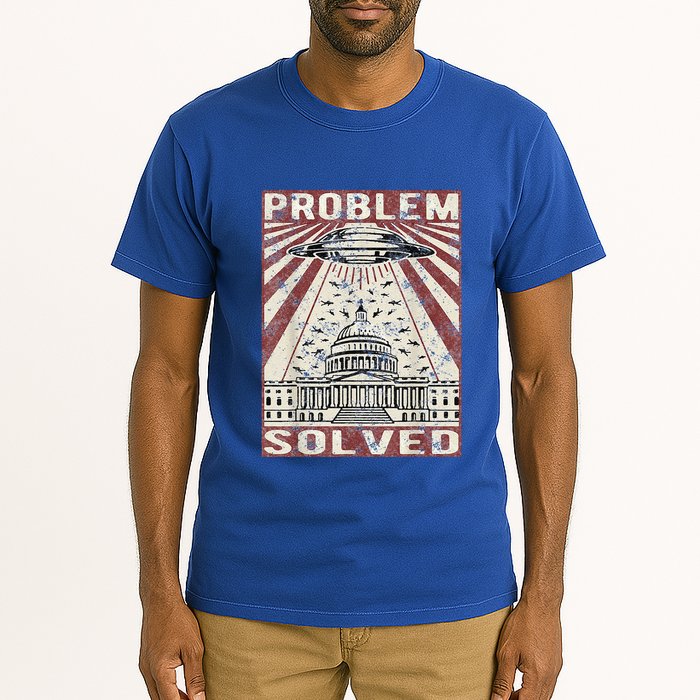 Funny UFO Problem Solved Political Humor Sarcastic Tall T-Shirt