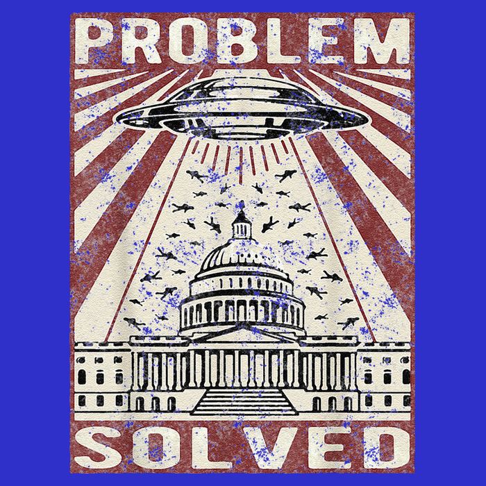 Funny UFO Problem Solved Political Humor Sarcastic Tall T-Shirt
