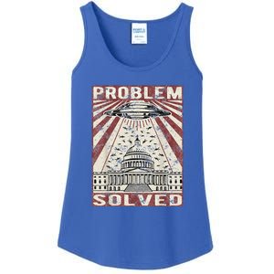 Funny UFO Problem Solved Political Humor Sarcastic Ladies Essential Tank