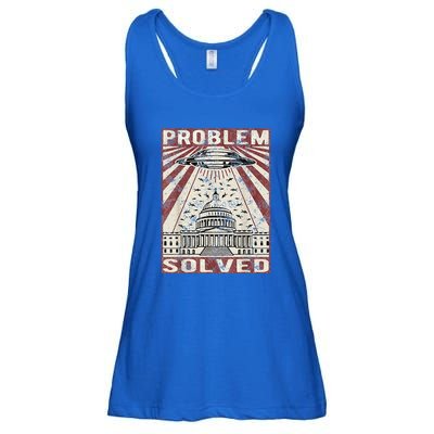 Funny UFO Problem Solved Political Humor Sarcastic Ladies Essential Flowy Tank