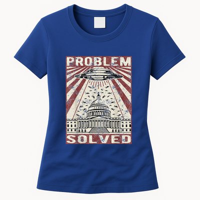 Funny UFO Problem Solved Political Humor Sarcastic Womens T-Shirt