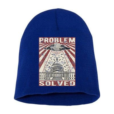 Funny UFO Problem Solved Political Humor Sarcastic Short Acrylic Beanie