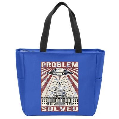 Funny UFO Problem Solved Political Humor Sarcastic Zip Tote Bag