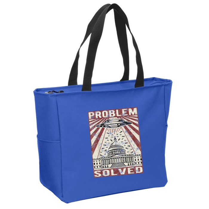 Funny UFO Problem Solved Political Humor Sarcastic Zip Tote Bag