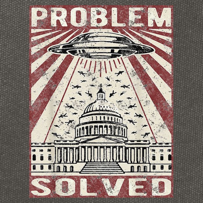 Funny UFO Problem Solved Political Humor Sarcastic Cotton Canvas Backpack