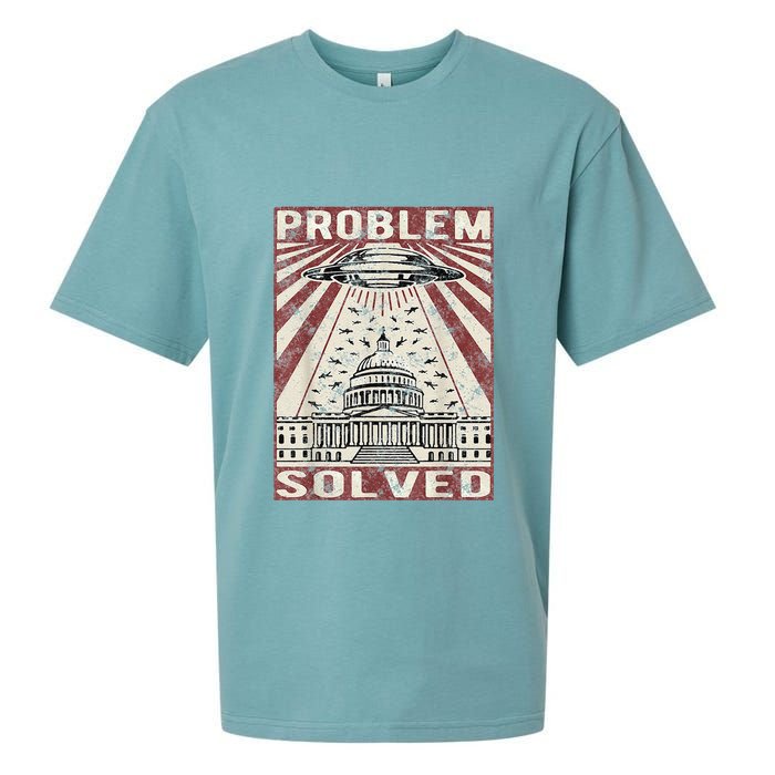 Funny UFO Problem Solved Political Humor Sarcastic Sueded Cloud Jersey T-Shirt