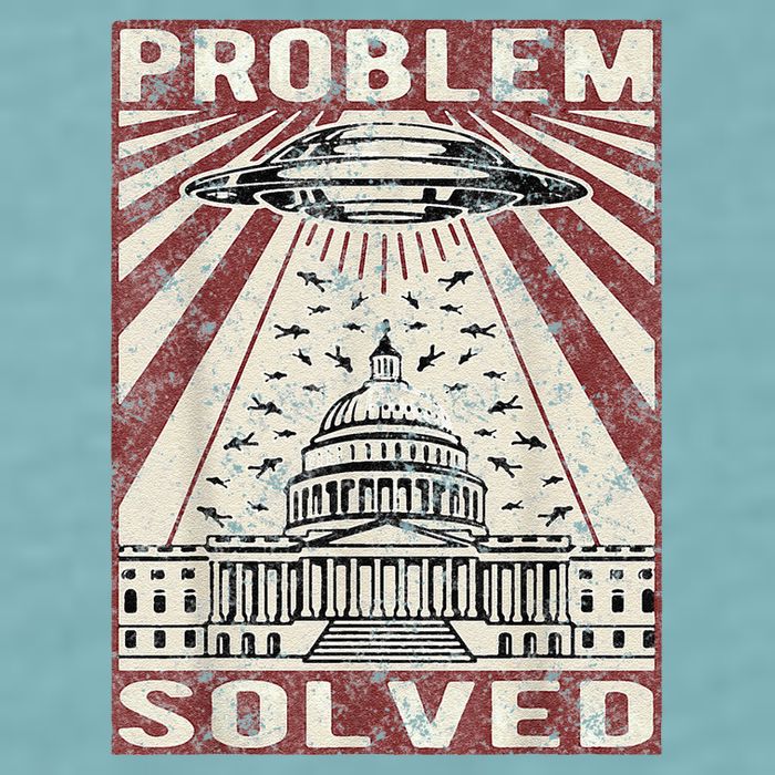 Funny UFO Problem Solved Political Humor Sarcastic Sueded Cloud Jersey T-Shirt