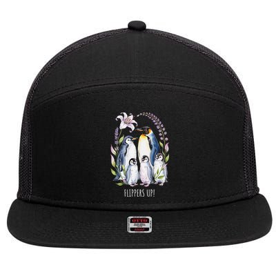 Flippers Up Penguins Resist Tariffs 7 Panel Mesh Trucker Snapback Hat