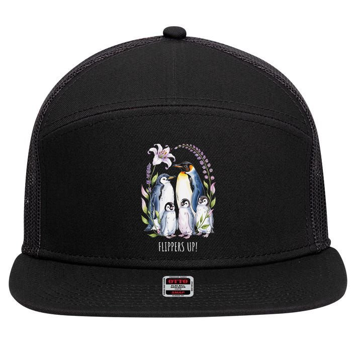 Flippers Up Penguins Resist Tariffs 7 Panel Mesh Trucker Snapback Hat