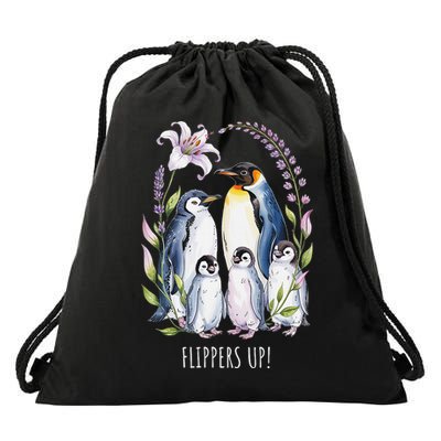 Flippers Up Penguins Resist Tariffs Drawstring Bag
