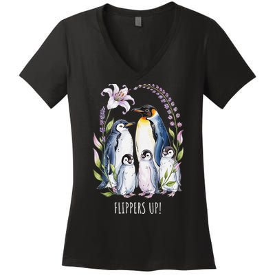 Flippers Up Penguins Resist Tariffs Women's V-Neck T-Shirt