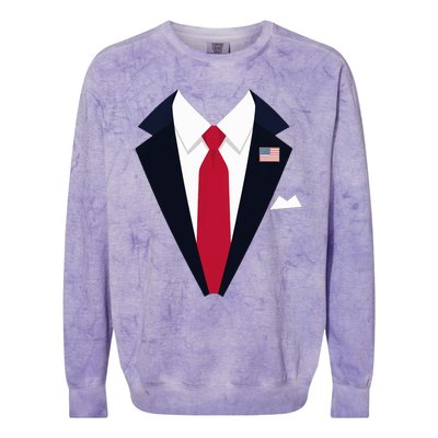 Funny Usa President Trump Suit Easy Halloween Costume Long Sleeve Colorblast Crewneck Sweatshirt