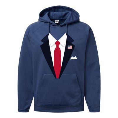 Funny Usa President Trump Suit Easy Halloween Costume Long Sleeve Performance Fleece Hoodie