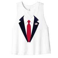 Funny Usa President Trump Suit Easy Halloween Costume Long Sleeve Women's Racerback Cropped Tank