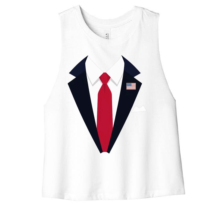 Funny Usa President Trump Suit Easy Halloween Costume Long Sleeve Women's Racerback Cropped Tank