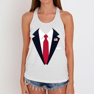 Funny Usa President Trump Suit Easy Halloween Costume Long Sleeve Women's Knotted Racerback Tank