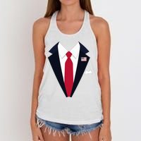 Funny Usa President Trump Suit Easy Halloween Costume Long Sleeve Women's Knotted Racerback Tank