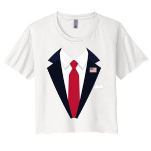 Funny Usa President Trump Suit Easy Halloween Costume Long Sleeve Women's Crop Top Tee