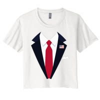 Funny Usa President Trump Suit Easy Halloween Costume Long Sleeve Women's Crop Top Tee