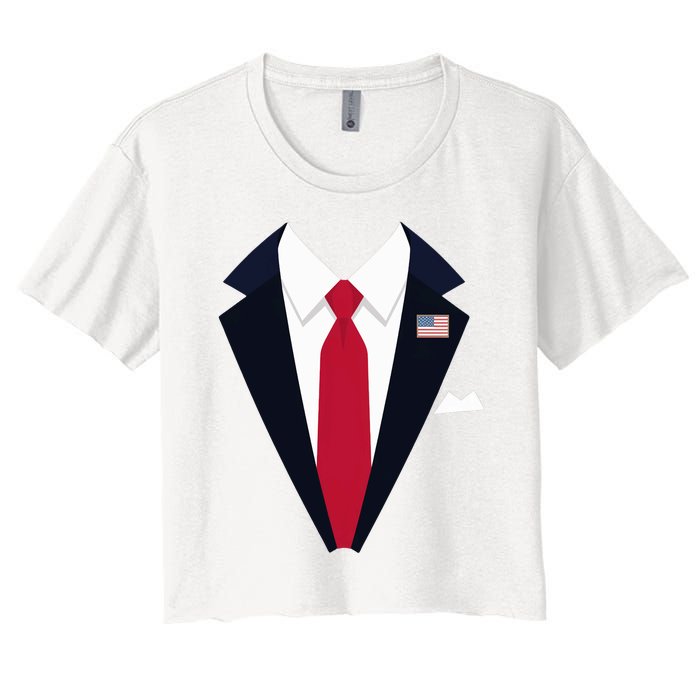 Funny Usa President Trump Suit Easy Halloween Costume Long Sleeve Women's Crop Top Tee