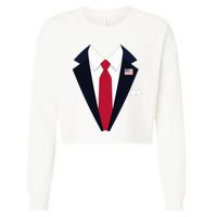 Funny Usa President Trump Suit Easy Halloween Costume Long Sleeve Cropped Pullover Crew