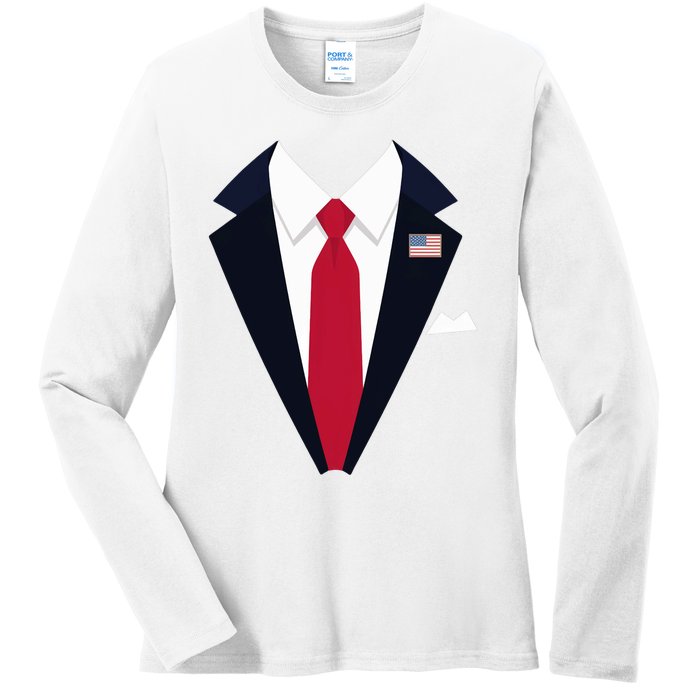 Funny Usa President Trump Suit Easy Halloween Costume Long Sleeve Ladies Long Sleeve Shirt