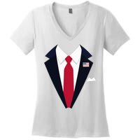 Funny Usa President Trump Suit Easy Halloween Costume Long Sleeve Women's V-Neck T-Shirt