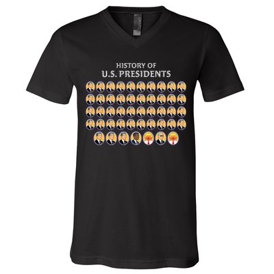 Funny Us Presidents History 1 T0 47 Trump Clown Caricature V-Neck T-Shirt