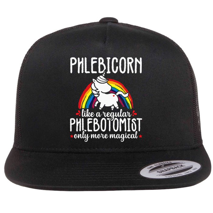 Funny Unicorn Phlebotomist Phlebotomy Technician Nurse RN Flat Bill Trucker Hat