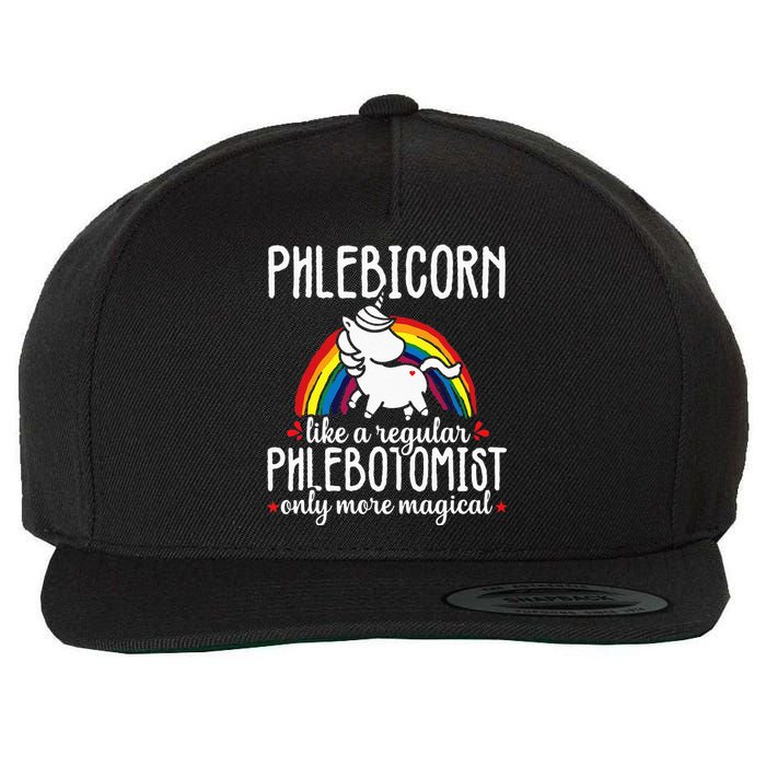 Funny Unicorn Phlebotomist Phlebotomy Technician Nurse RN Wool Snapback Cap