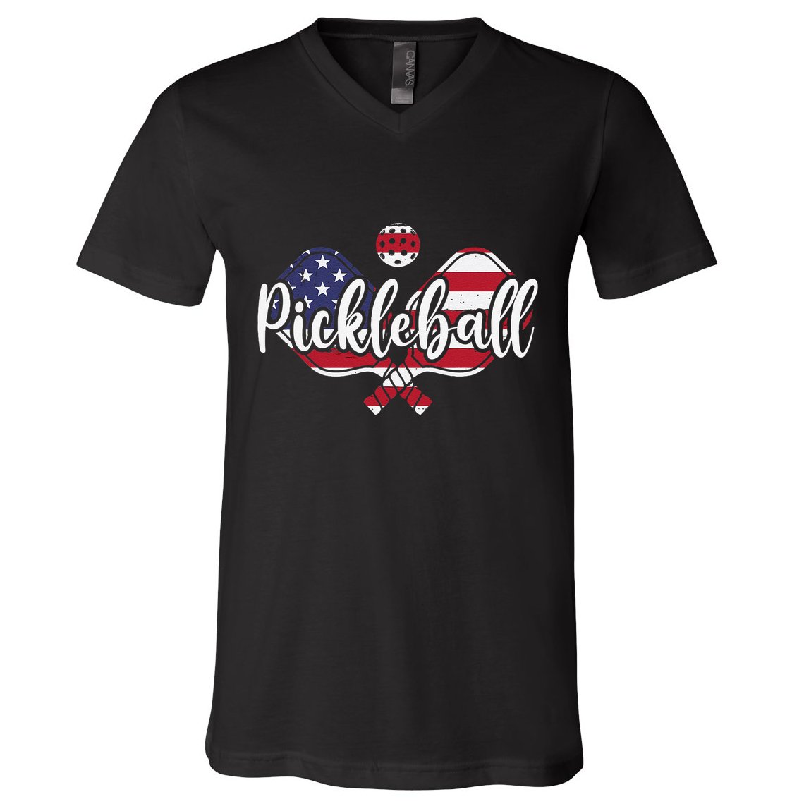 Funny Usa Pickleball Pickleball Player Paddleball Lover V-Neck T-Shirt