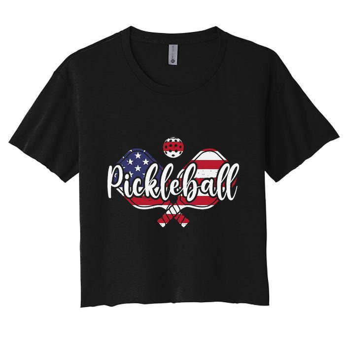 Funny Usa Pickleball Pickleball Player Paddleball Lover Women's Crop Top Tee