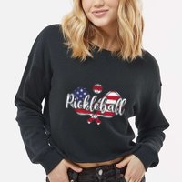 Funny Usa Pickleball Pickleball Player Paddleball Lover Cropped Pullover Crew