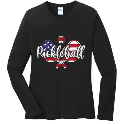 Funny Usa Pickleball Pickleball Player Paddleball Lover Ladies Long Sleeve Shirt