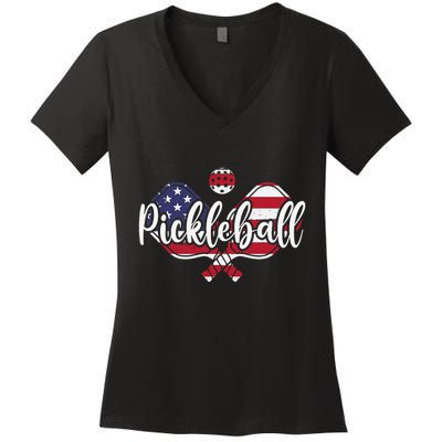 Funny Usa Pickleball Pickleball Player Paddleball Lover Women's V-Neck T-Shirt
