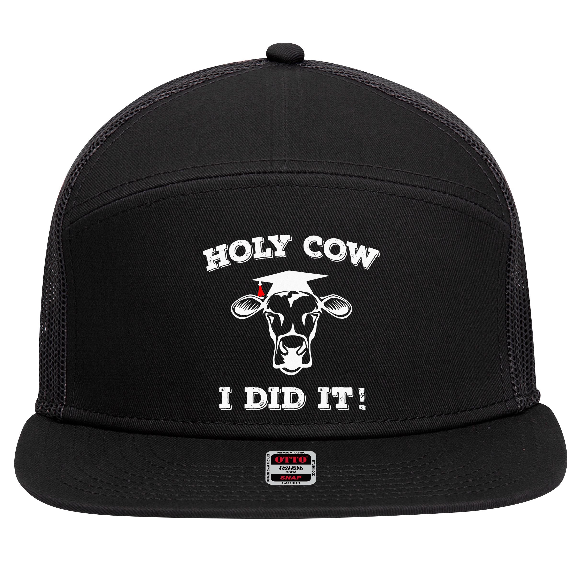 Funny Udderly Proud Graduation Gifts Holy Cow I Did It! 7 Panel Mesh Trucker Snapback Hat