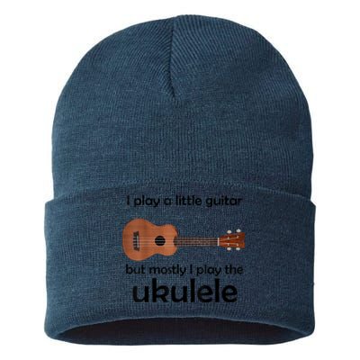 Funny Ukulele Pun Little Guitar Sustainable Knit Beanie