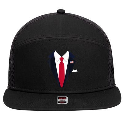 Funny Usa President Trump Suit Easy Halloween Costume 7 Panel Mesh Trucker Snapback Hat