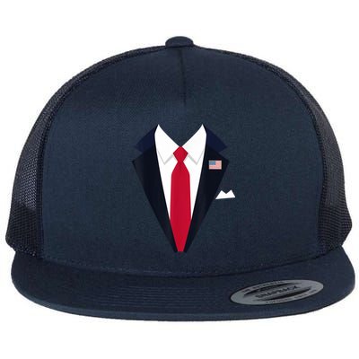 Funny Usa President Trump Suit Easy Halloween Costume Flat Bill Trucker Hat