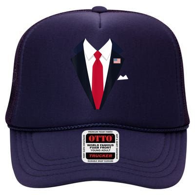 Funny Usa President Trump Suit Easy Halloween Costume High Crown Mesh Back Trucker Hat