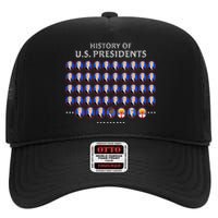 Funny Us Presidents History 1 T0 47 Trump Clown Caricature High Crown Mesh Back Trucker Hat