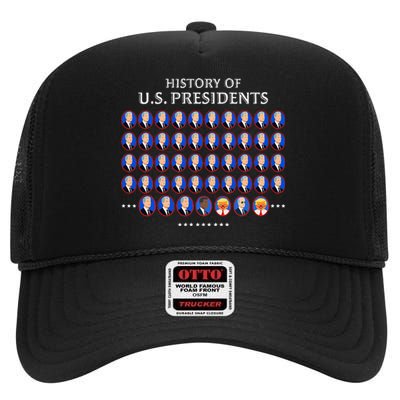 Funny Us Presidents History 1 T0 47 Trump Clown Caricature High Crown Mesh Back Trucker Hat