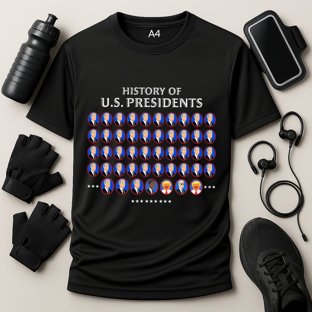 Funny Us Presidents History 1 T0 47 Trump Clown Caricature Cooling Performance Crew T-Shirt