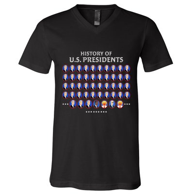 Funny Us Presidents History 1 T0 47 Trump Clown Caricature V-Neck T-Shirt